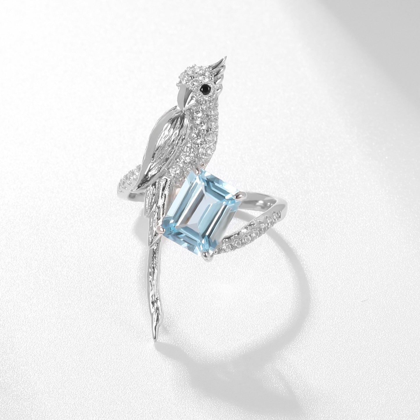 Kemstone 925 Sterling Silver Bird Gemstone Ring with Amethyst/Sky Blue Topaz,K245021R