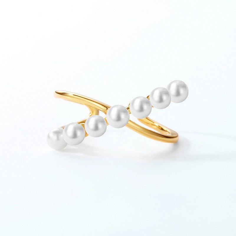 Minimalist Geometric Pearl Ring, Adjustable S925 Sterling Silver with 9K Gold Plating