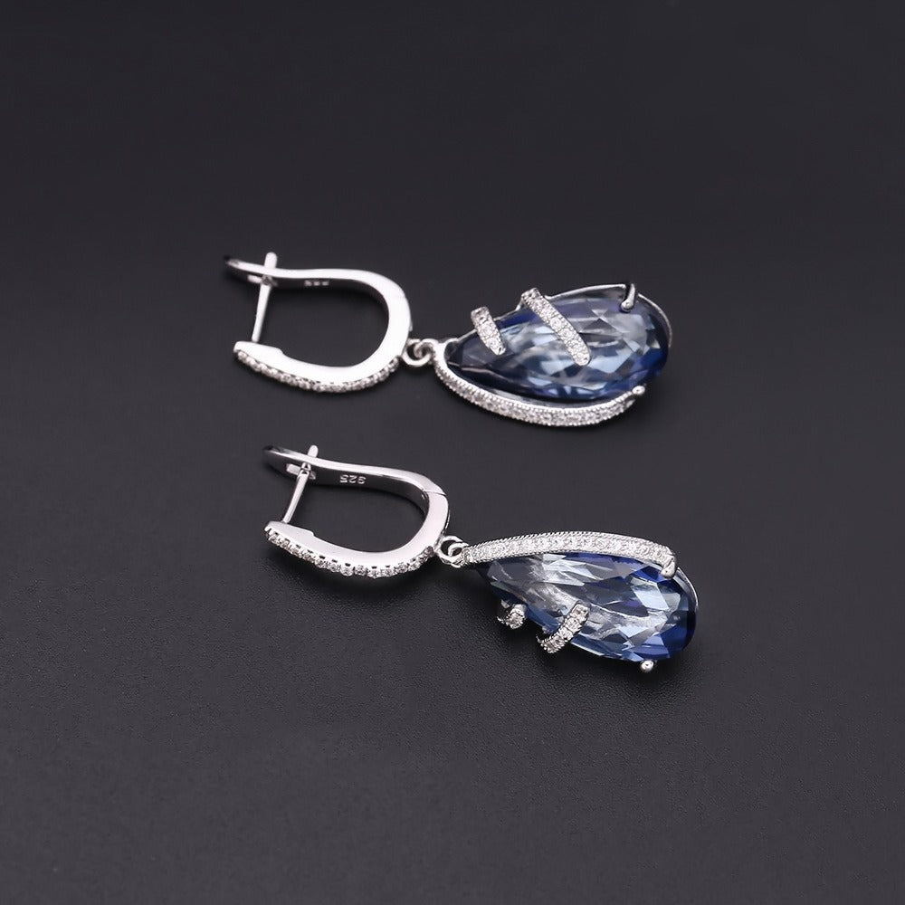 Kemstone Blue Mystic Quartz White Zirconia Sterling Silver Waterdrop Dangle Earrings