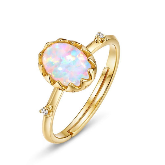 Vintage Oval Opal Geometric Ring - Luxury S925 Silver 9K Gold-Plated Open Rings