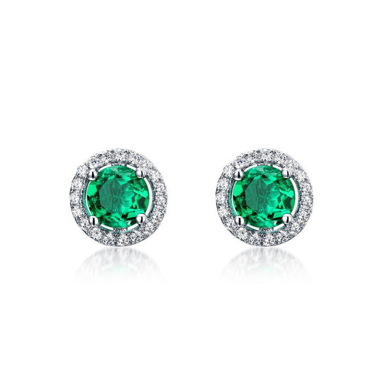 Kemstone Vintage Women's S925 Silver Stud Earrings with Lab Grown Emerald Birthstone Anniversary Luxury Earrings