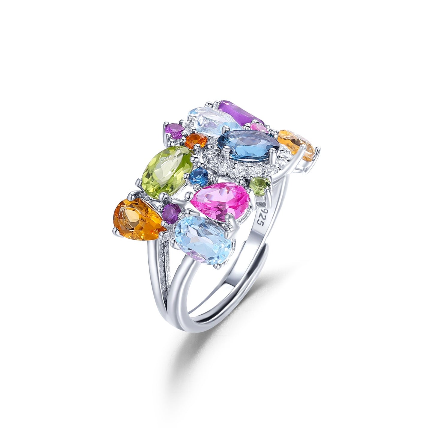 Kemstone Colorful Natural Gemstone Open Ring Sterling Silver Jewelry for Women,K231103R