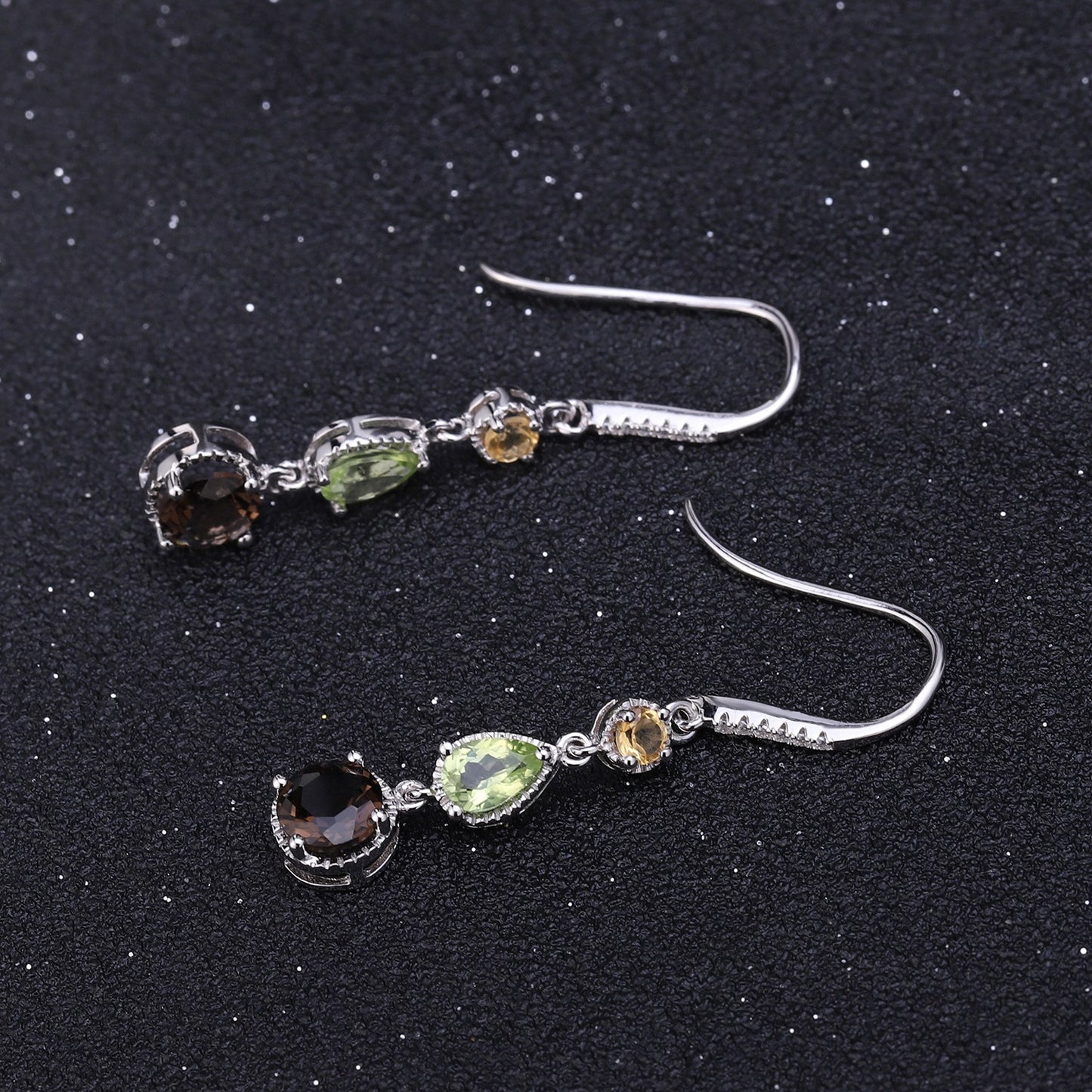 Kemstone Natural Gemstone Dangle Earrings in S925 Sterling Silver with Topaz, Peridot, Citrine