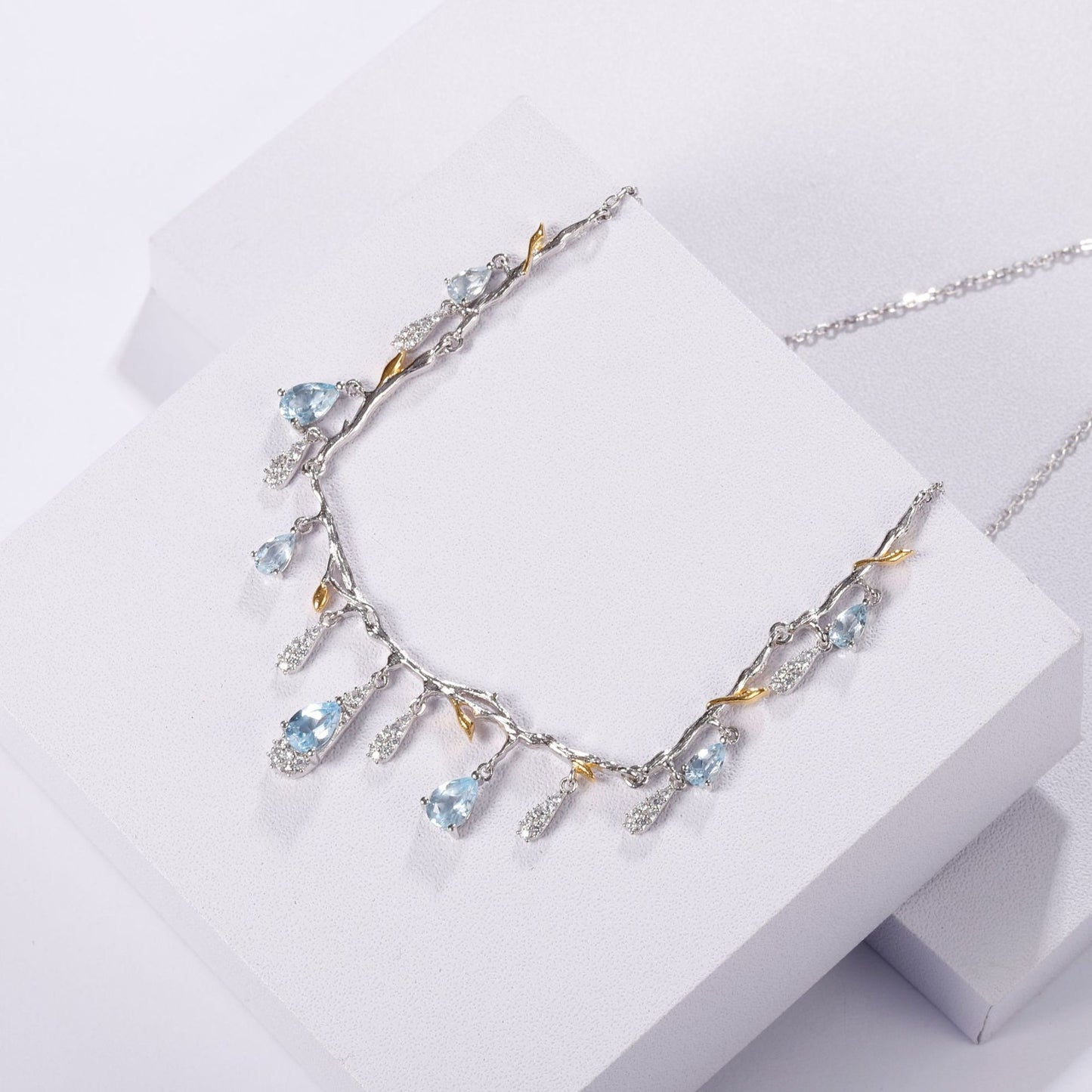 Kemstone Luxurious Gemstone Choker Necklace | Natural Sky Blue Topaz | 925 Sterling Silver + Gold Plated