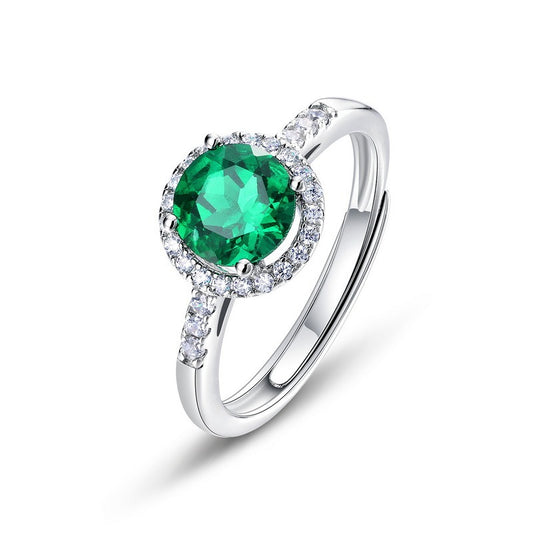 Kemstone Vintage Lab Grown Emerald Women's S925 Silver Ring Open Rings for Women