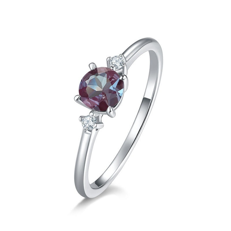 Modern Alexandrite Ring - S925 Silver Platinum-Plated Geometric Design