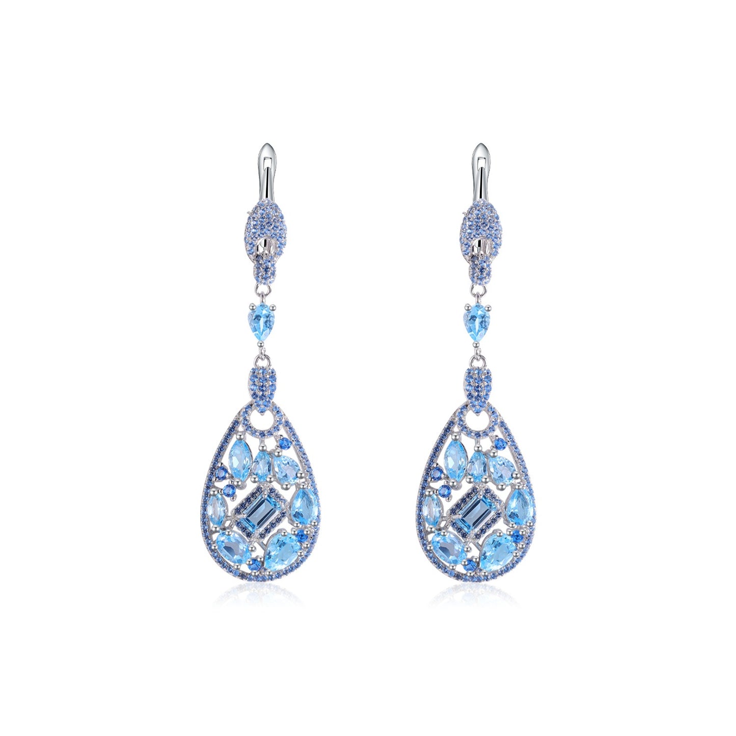 Kemstone Women's Teardrop Earrings with Natural Blue Topaz and Multicolored Gemstones