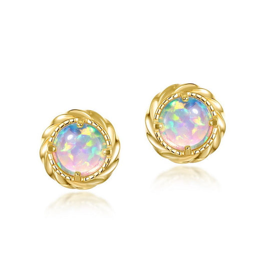 Elegant Opal Earrings - Minimalist S925 Silver Gold-Plated Design Stud