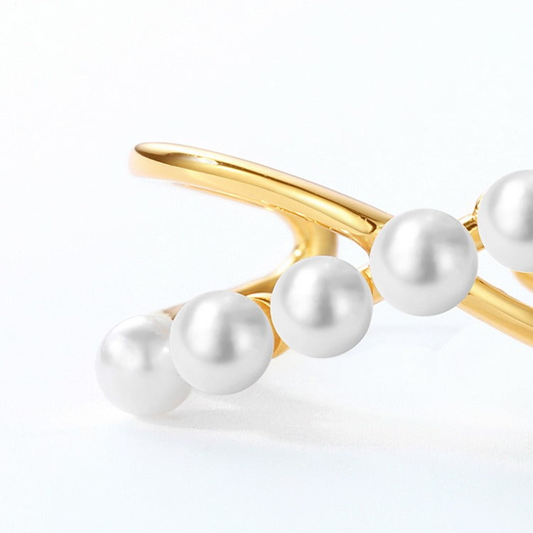 Minimalist Geometric Pearl Ring, Adjustable S925 Sterling Silver with 9K Gold Plating