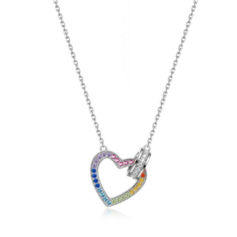 Kemstone Heart-Shaped Cubic Zirconia Necklace - S925 Sterling Silver Women's Pendant Necklace,18"