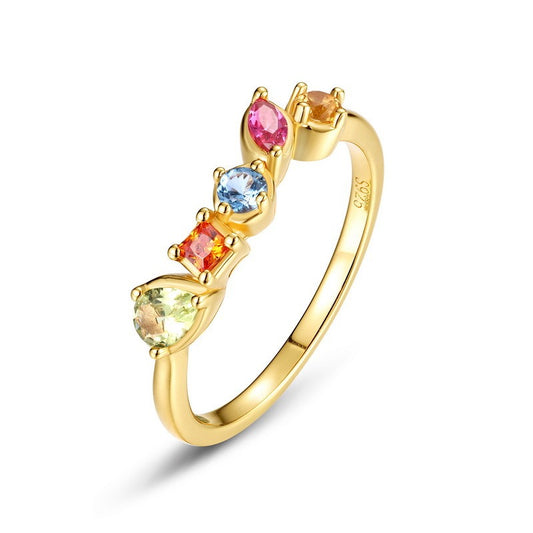 S925 Sterling Silver Rainbow Geometric Ring with Nano Zircon - Gold Plated Jewelry