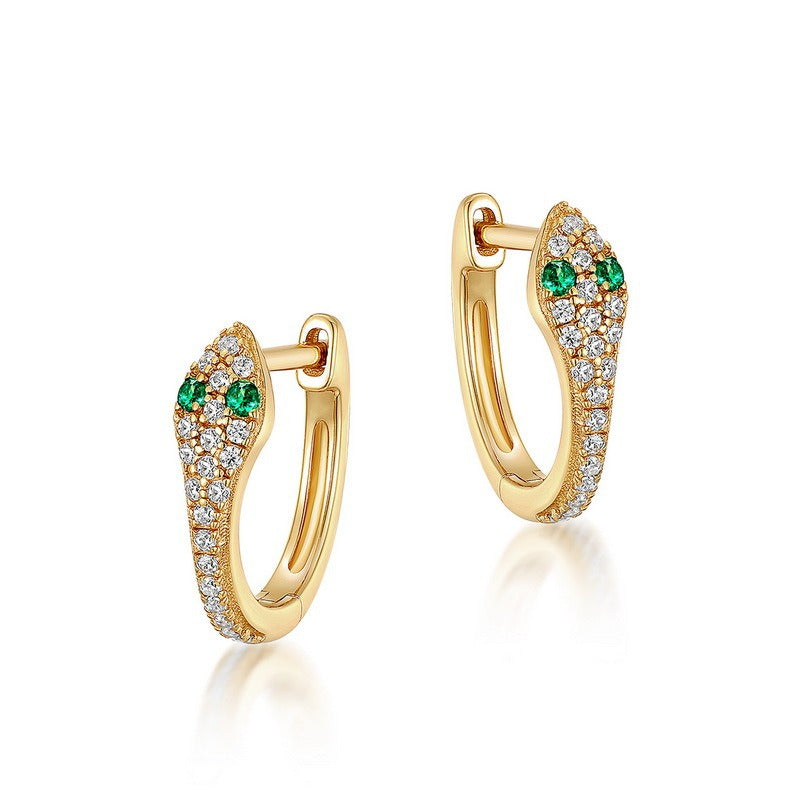 Trendy Snake Hoop Earrings - S925 Silver with Nano Green Zircon and 9K Gold Plating