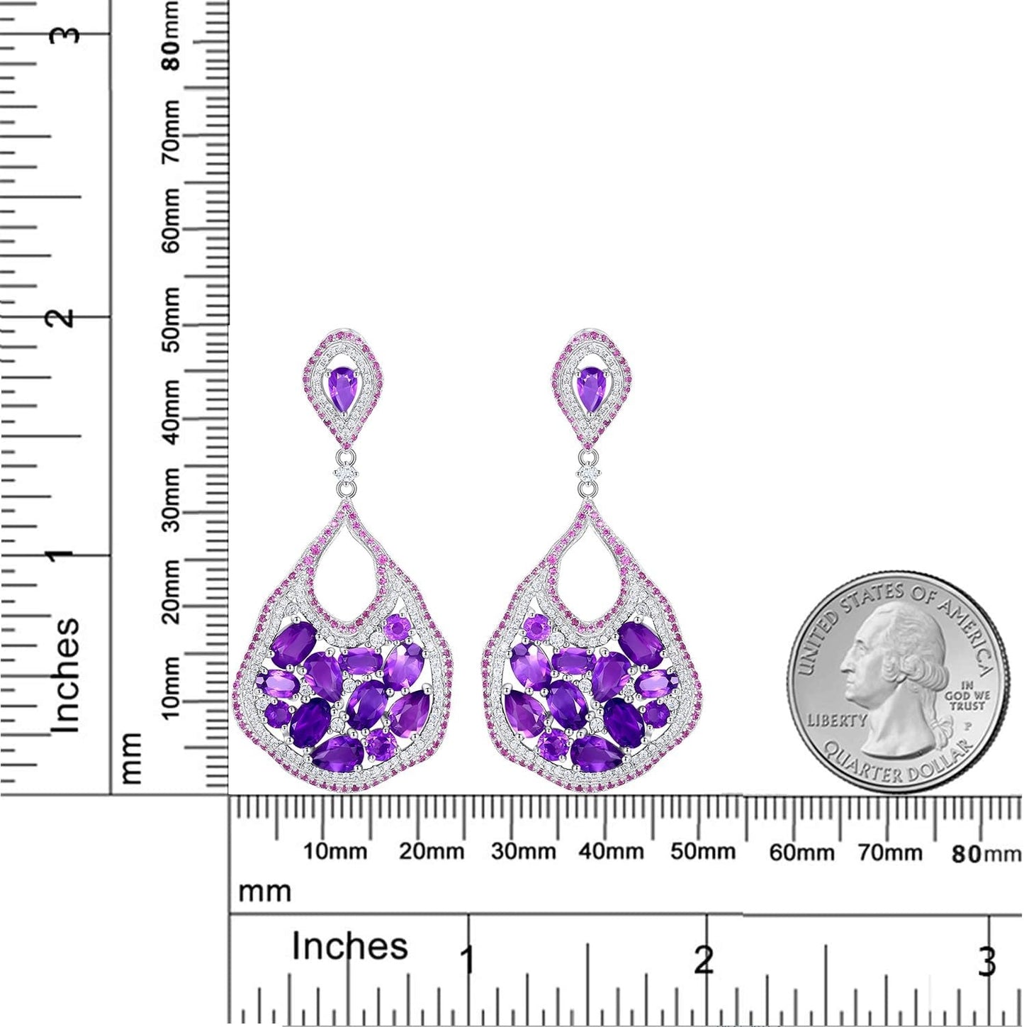 Kemstone Natural Amethyst Dangle Earrings 925 Sterling Silver Jewelry for Women,K24130S