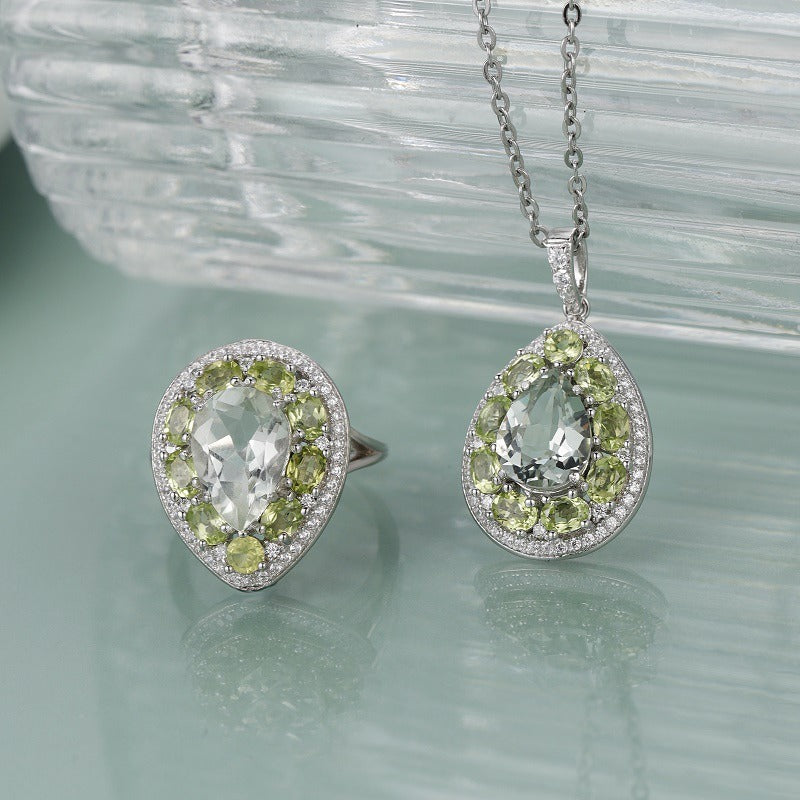 Kemstone S925 Sterling Silver Necklace with Natural Green Amethyst and Peridot Gemstone Pendant,18"