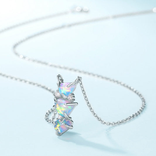 Fashionable Opal Pendant Necklace - S925 Silver with Platinum Plating,18"