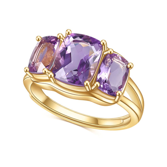 Kemstone 14K Gold Plated S925 Sterling Silver Ring with Natural Amethyst Gemstones