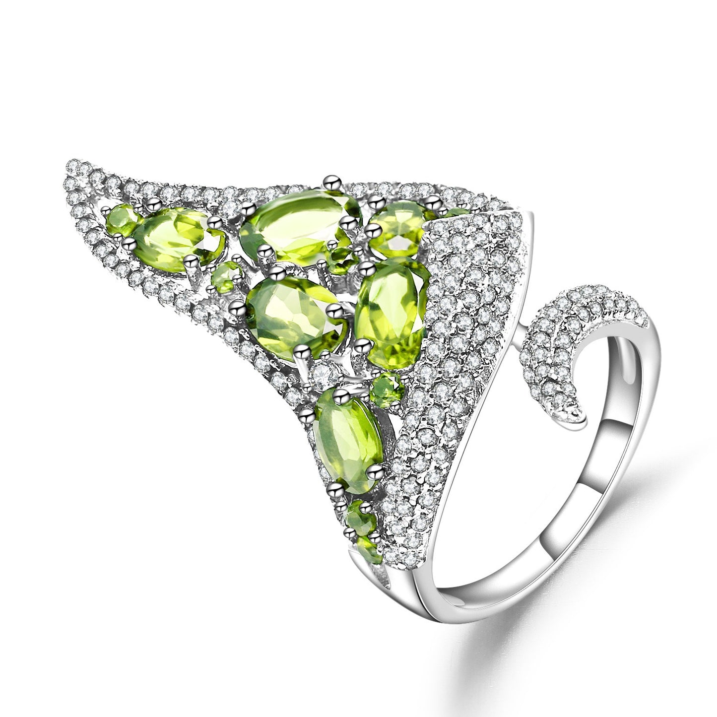 Kemstone Unique Luxurious 925 Sterling Silver Green Peridot Designer Ring for Women