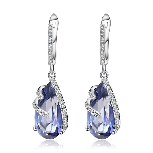 Kemstone Blue Mystic Quartz White Zirconia Sterling Silver Waterdrop Dangle Earrings