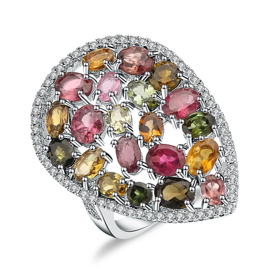 Kemstone Luxury Cluster Setting Natural Tourmaline Ring