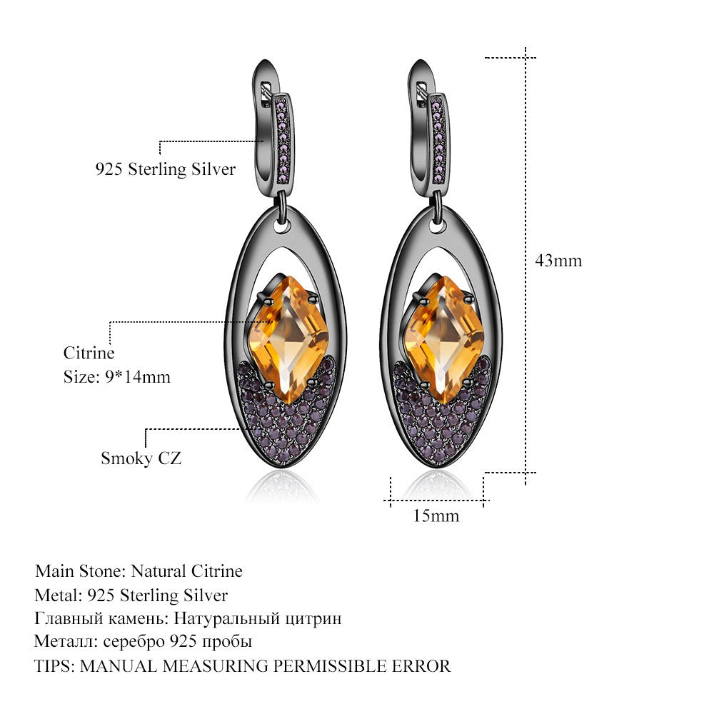 Kemstone Citrine Drop Earrings with Smoky Cubic Zirconia in 925 Sterling Silver