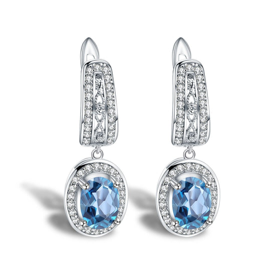 Kemstone Elegant Natural London Blue Topaz Gemstone Dangle Earrings | 925 Sterling Silver,K23614E