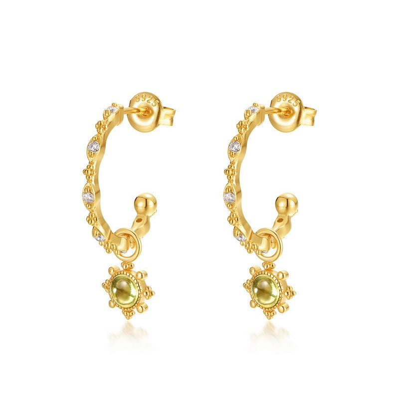 Unique Peridot Flower Hook Earrings for Women - 10K Gold Plated S925 Sterling Silver