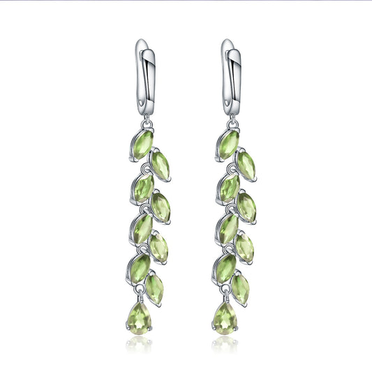 Kemstone S925 Sterling Silver Leaf Dangle Earrings with Natural Peridot