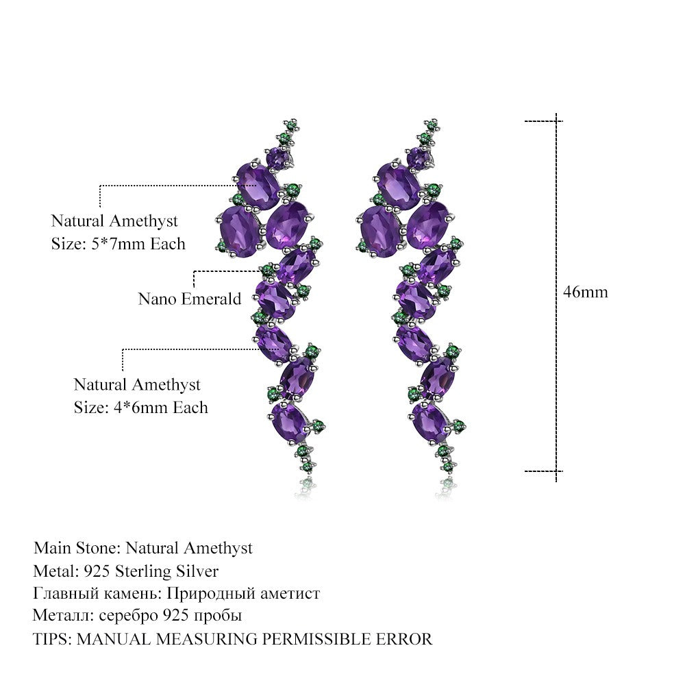 Kemstone Vintage Natural Amethyst Leaf-shaped Gemstone Earrings | 925 Sterling Silver