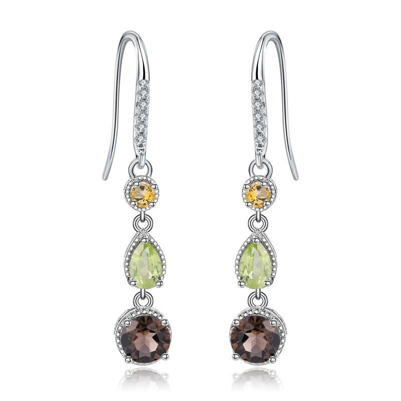 Kemstone Natural Gemstone Dangle Earrings in S925 Sterling Silver with Topaz, Peridot, Citrine