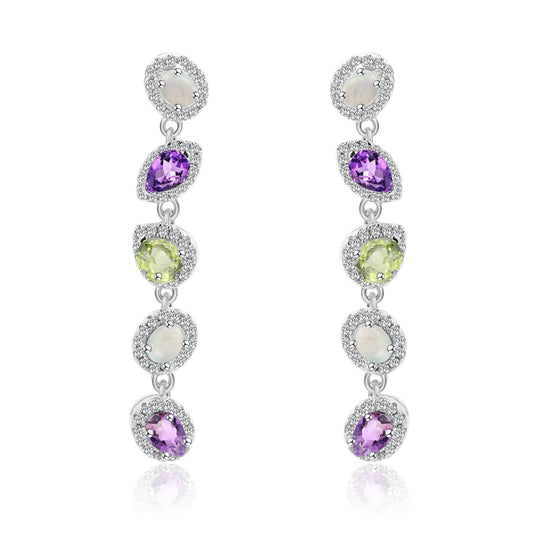 Kemstone Natural Gemstone Opal Sterling Silver Dangle Earrings for Women,K231009E