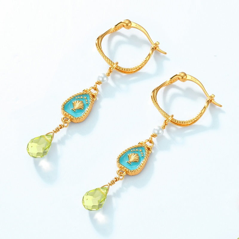 Trendy Peridot Enamel Drop Earrings for Women - S925 Silver with 10K Gold Plating