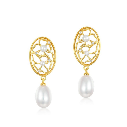 Elegant Long S925 Silver Pearl Earrings - Luxurious Hollow Design