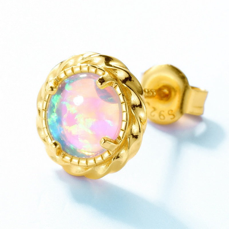 Elegant Opal Earrings - Minimalist S925 Silver Gold-Plated Design Stud