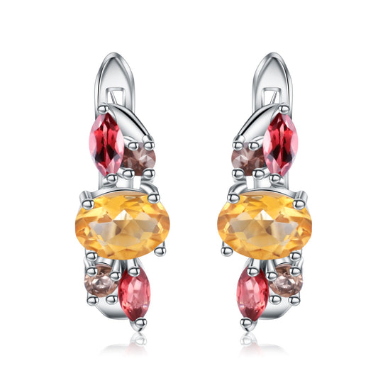 Kemstone Natural Citrine/Garnet Drop Earrings Sterling Silver Dangle Earrings