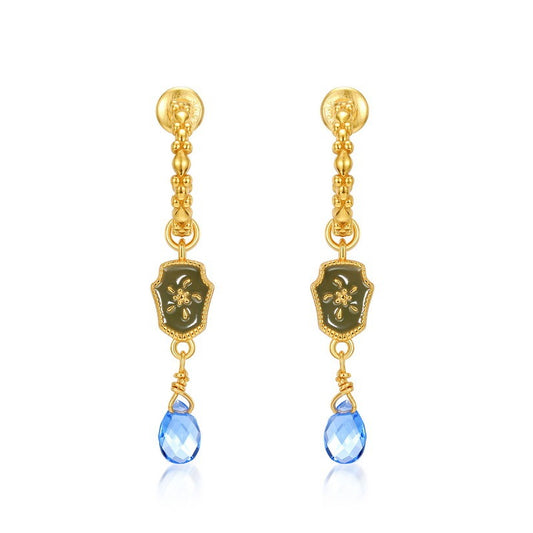 Kemstone Floral Pattern Earrings with S925 Sterling Silver and Blue Crystal Inlay Dangle Earrings for Women