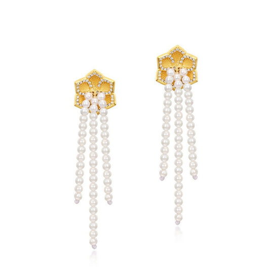 Trendy Long Pearl Tassel Earrings - S925 Silver with 10K Gold Plating Dangle Earrings