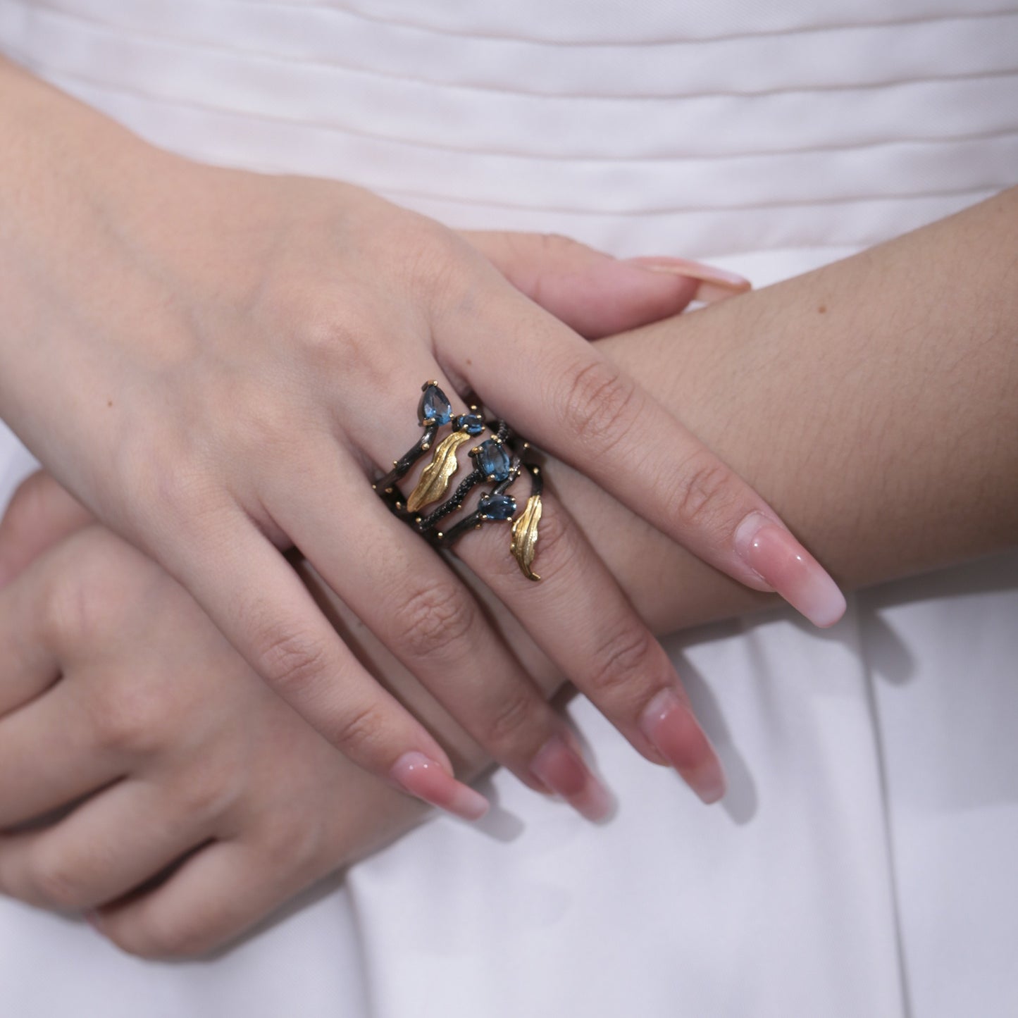 Kemstone Sterling Silver Vine Ring with Natural Amethyst/Blue Topaz/Emerald/Garnet/Green Agate