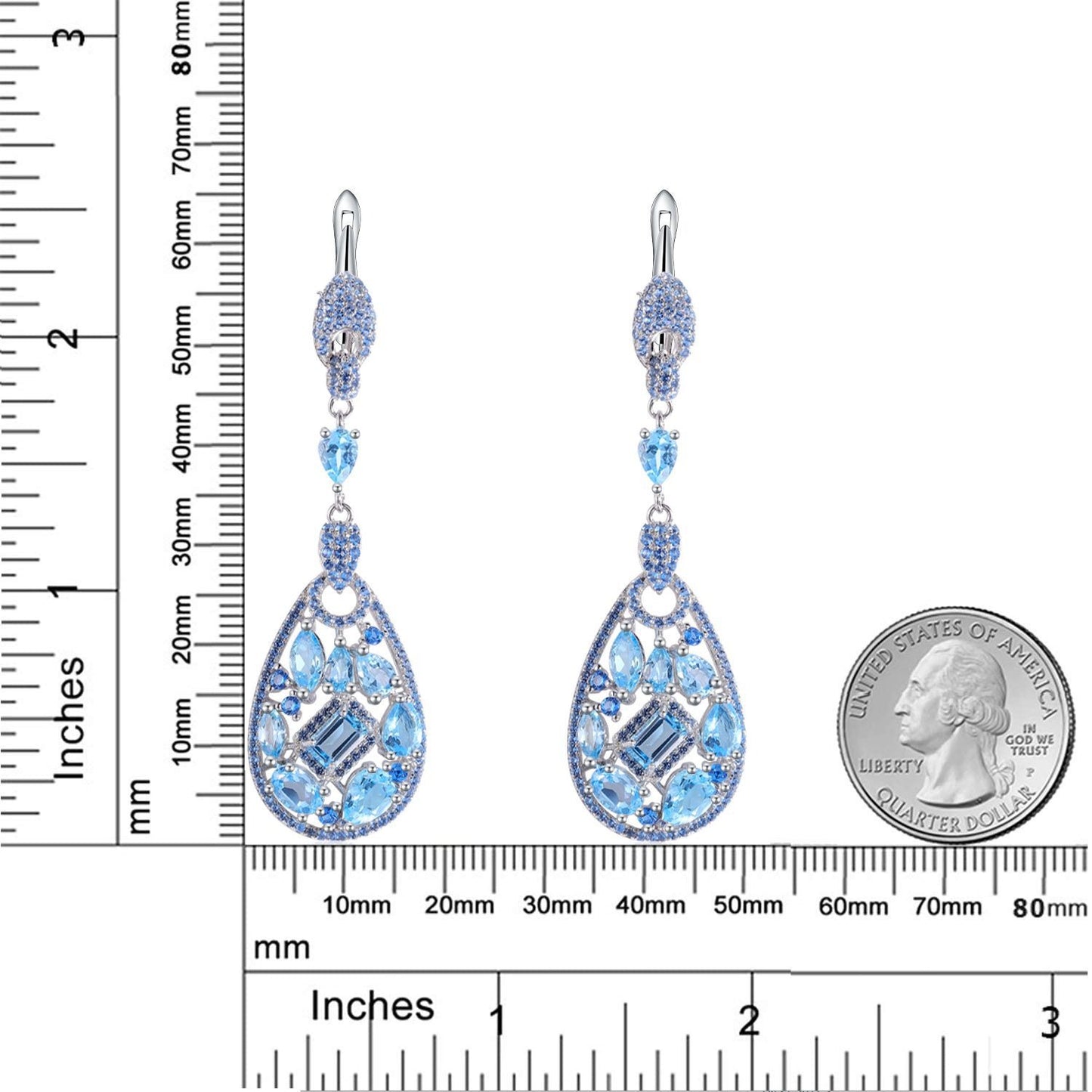 Kemstone Women's Teardrop Earrings with Natural Blue Topaz and Multicolored Gemstones