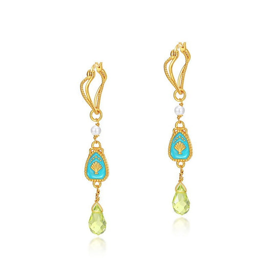 Trendy Peridot Enamel Drop Earrings for Women - S925 Silver with 10K Gold Plating