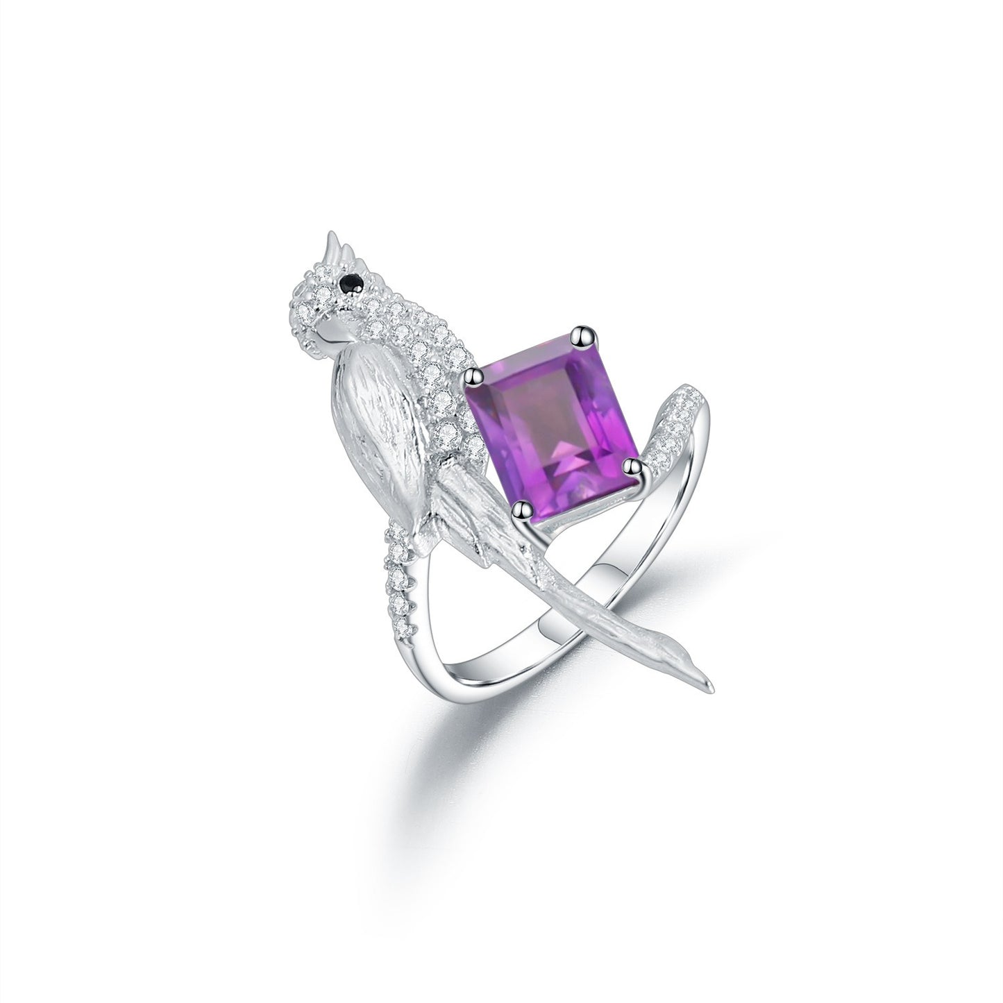 Kemstone 925 Sterling Silver Bird Gemstone Ring with Amethyst/Sky Blue Topaz,K245021R