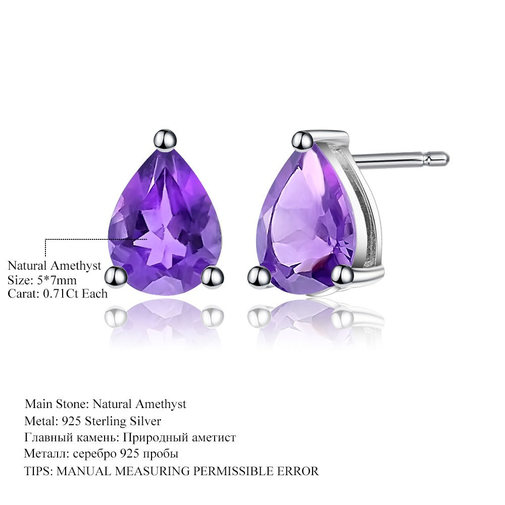 Kemstone Natural Amethyst/Blue Topaz/Garnet Pear Stud Earrings Sterling Silver Earrings for Women Girl