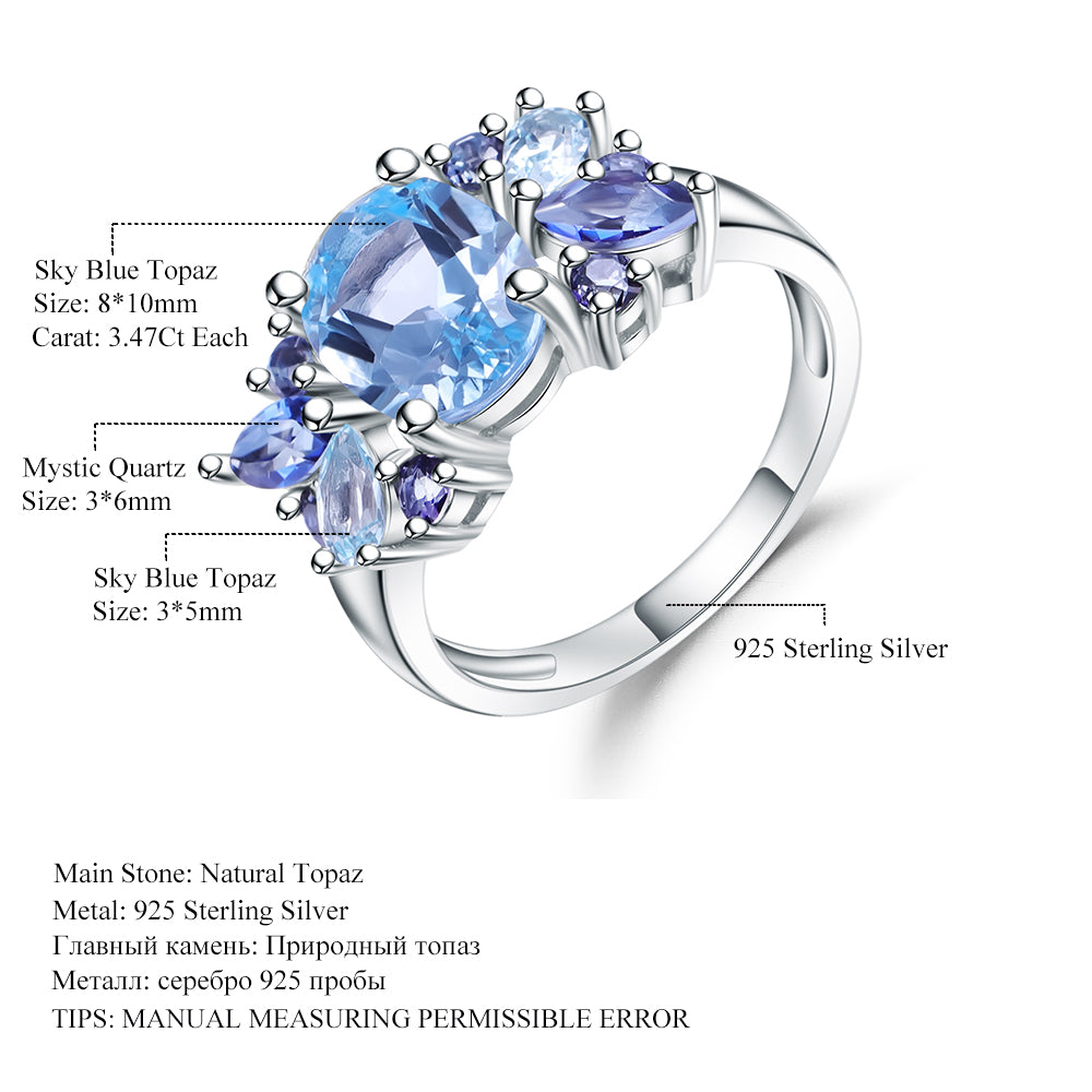 Kemstone Sky Blue Topaz Floral Adjustable Ring with Mystic Quartz Accents, 3.47 Carat,K244301R