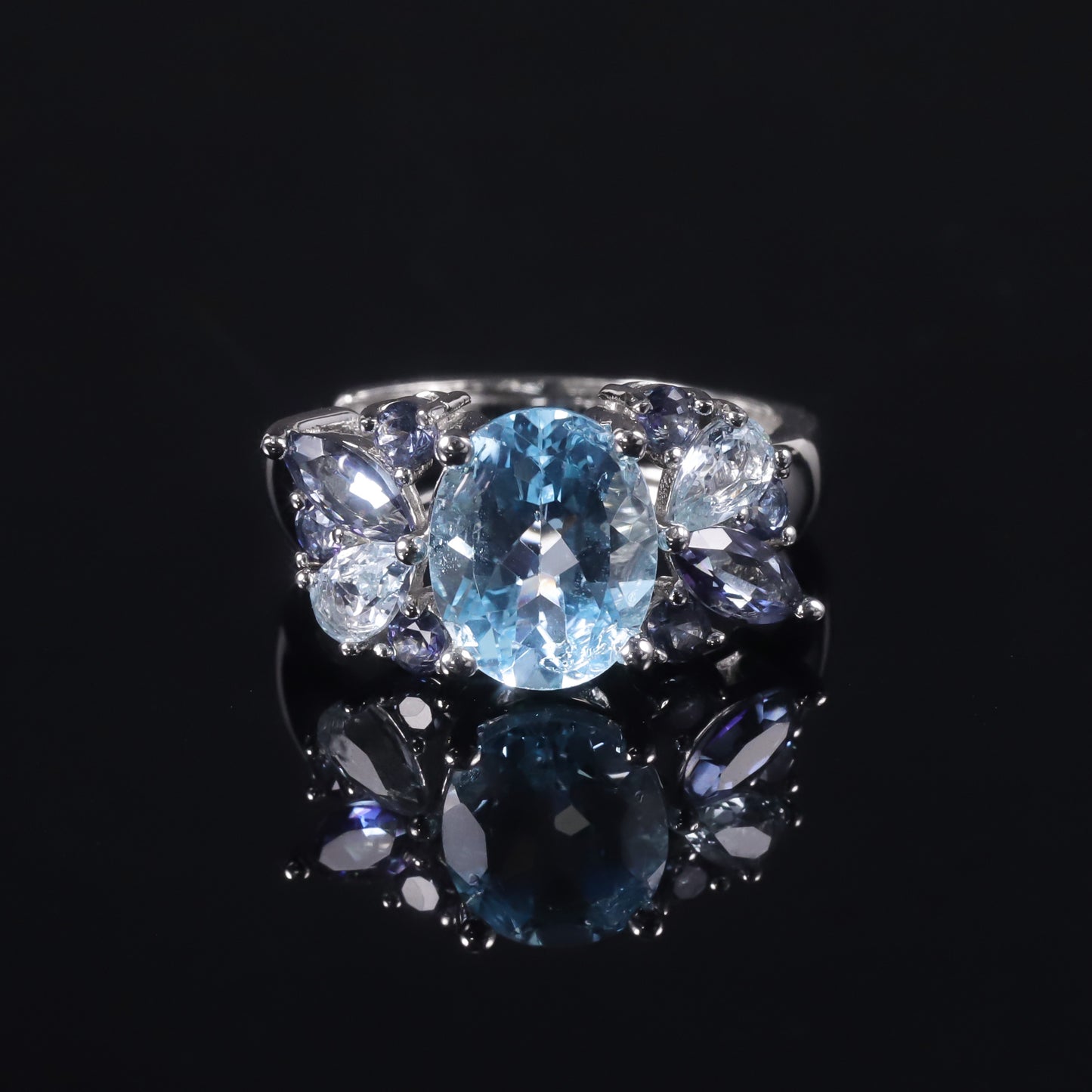 Kemstone Sky Blue Topaz Floral Adjustable Ring with Mystic Quartz Accents, 3.47 Carat,K244301R