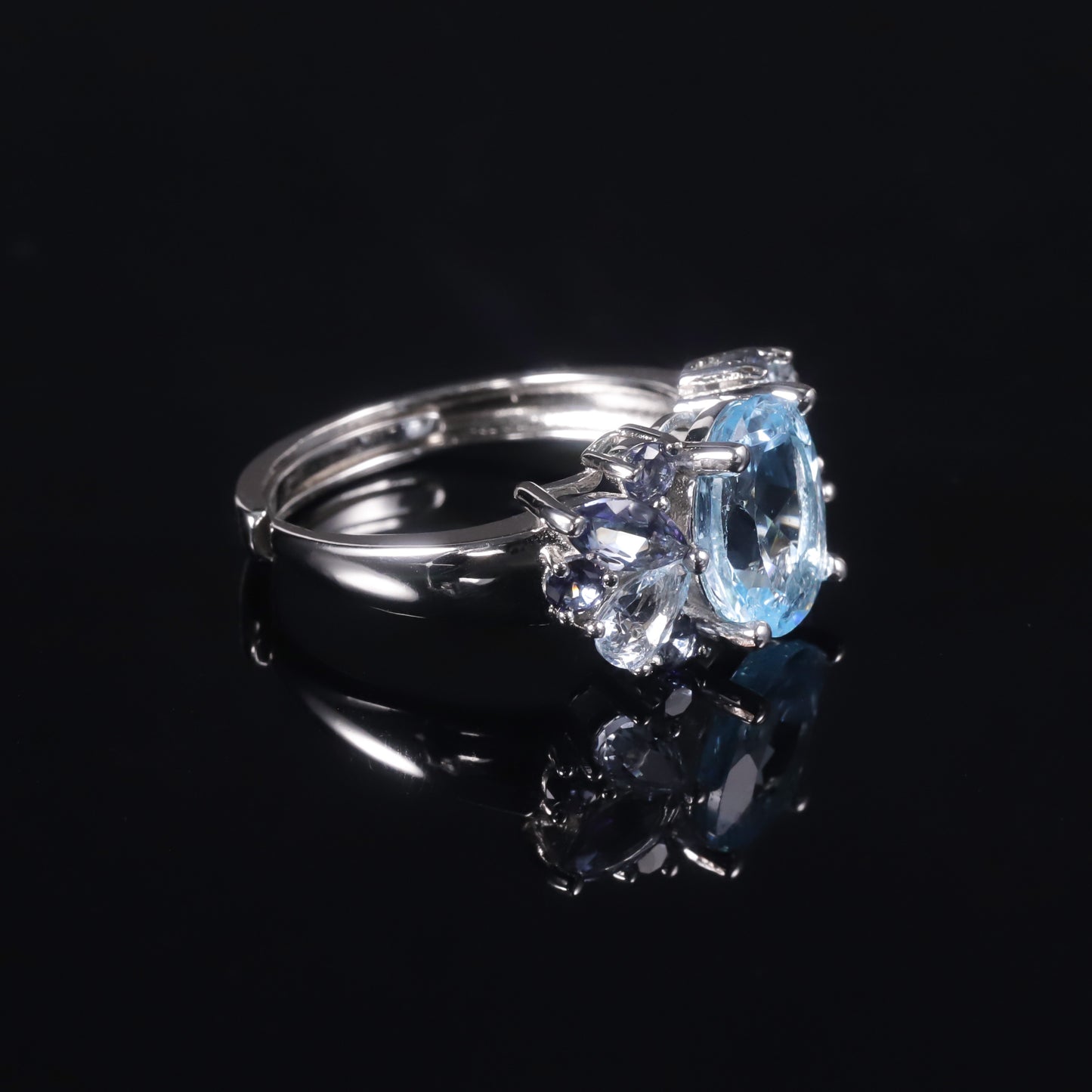 Kemstone Sky Blue Topaz Floral Adjustable Ring with Mystic Quartz Accents, 3.47 Carat,K244301R