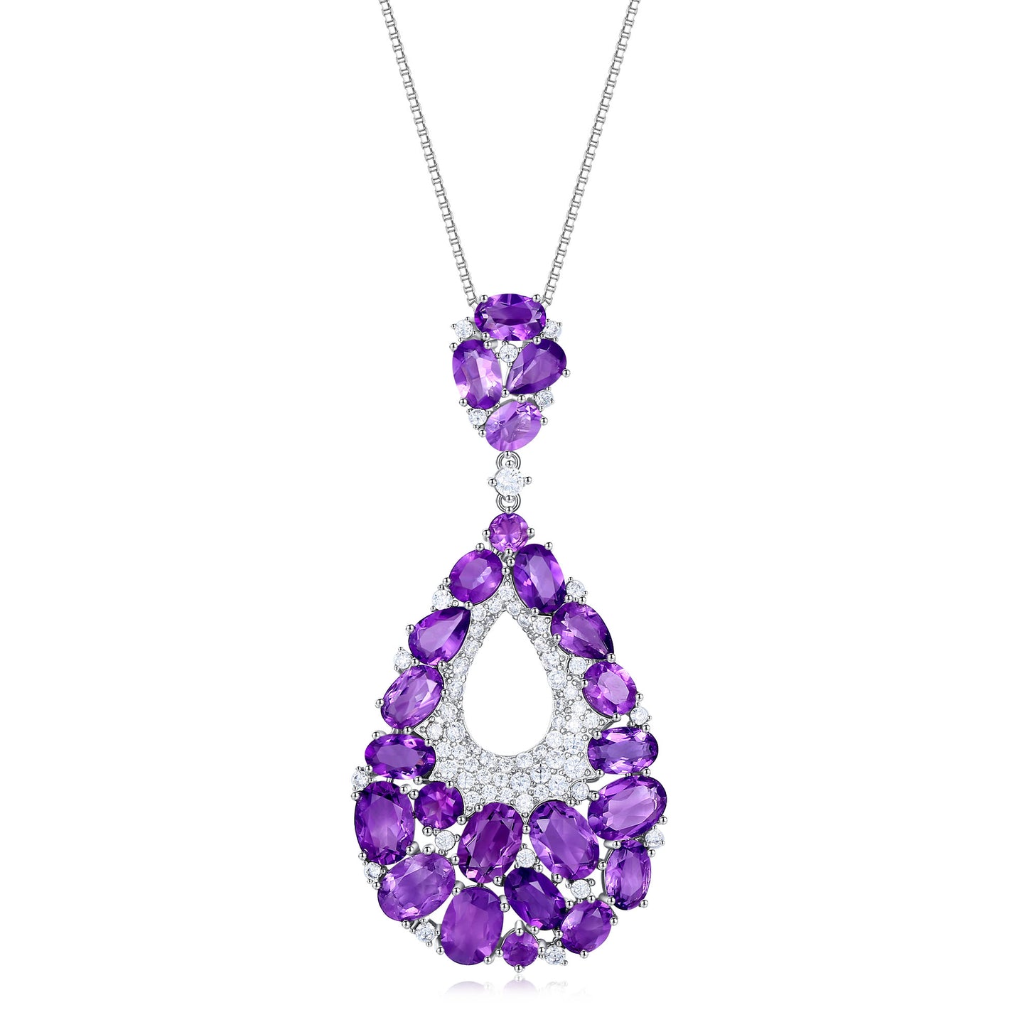 Kemstone Natural Amethyst Pendant Necklace Sterling Silver Jewelry for Women,18",K24130S