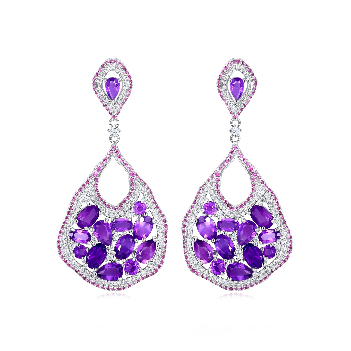 Kemstone Natural Amethyst Dangle Earrings 925 Sterling Silver Jewelry for Women,K24130S