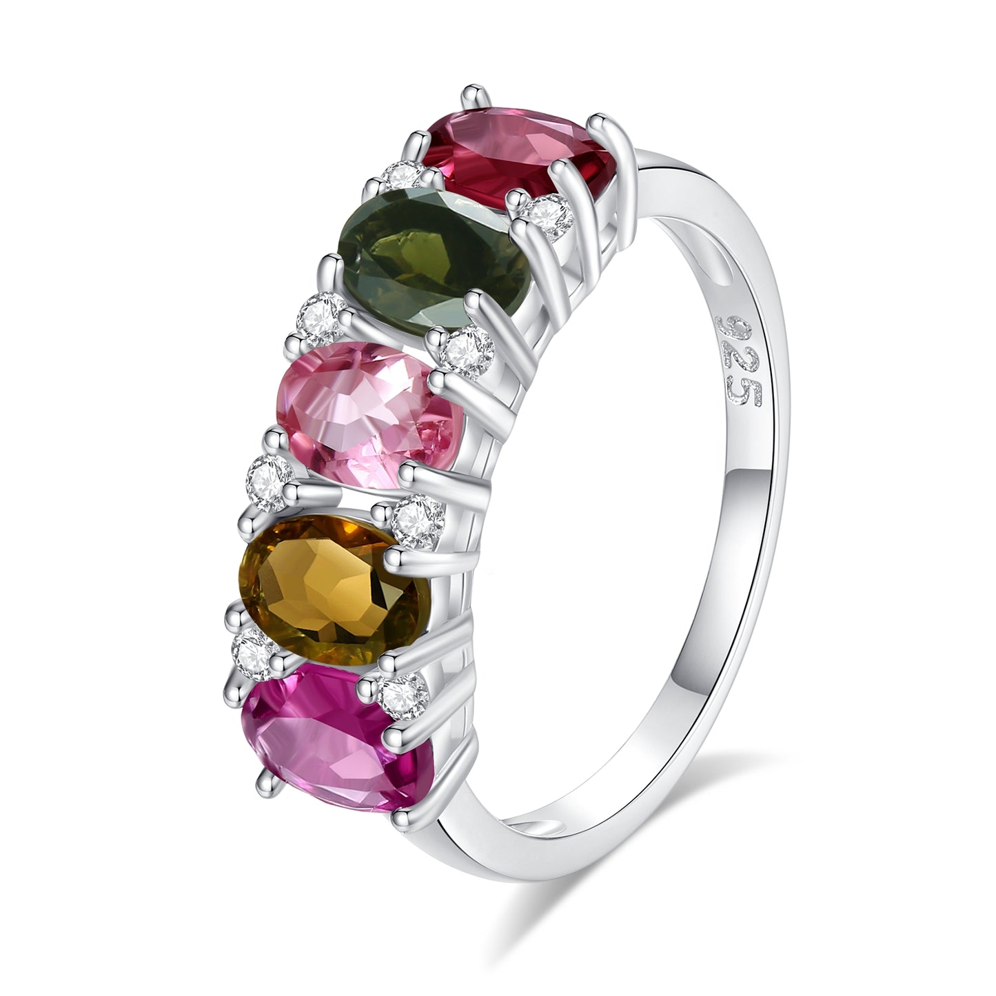 Kemstone Stunning Natural Tourmaline Sterling Silver Ring Colorful Gems Rings for Women