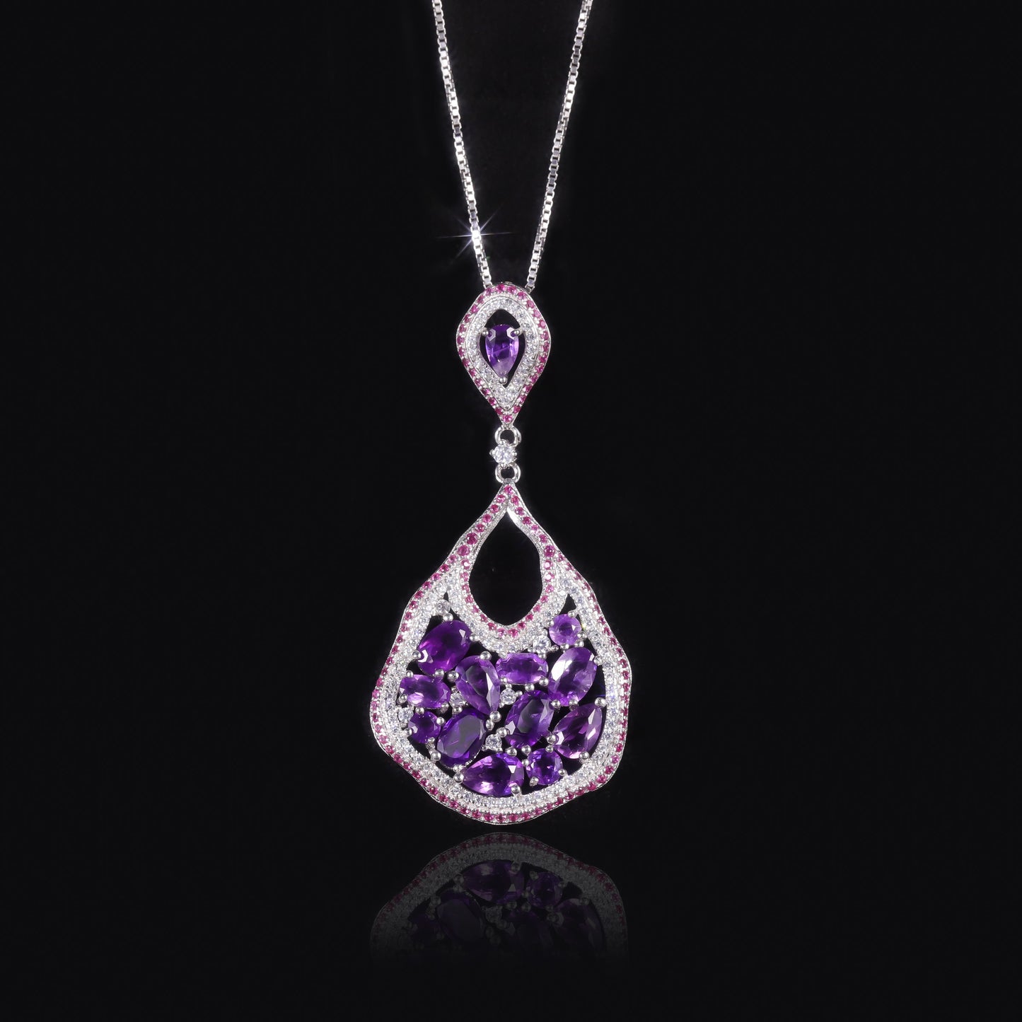 Kemstone Natural Amethyst Pendant Necklace Sterling Silver Jewelry for Women,18",K24130S