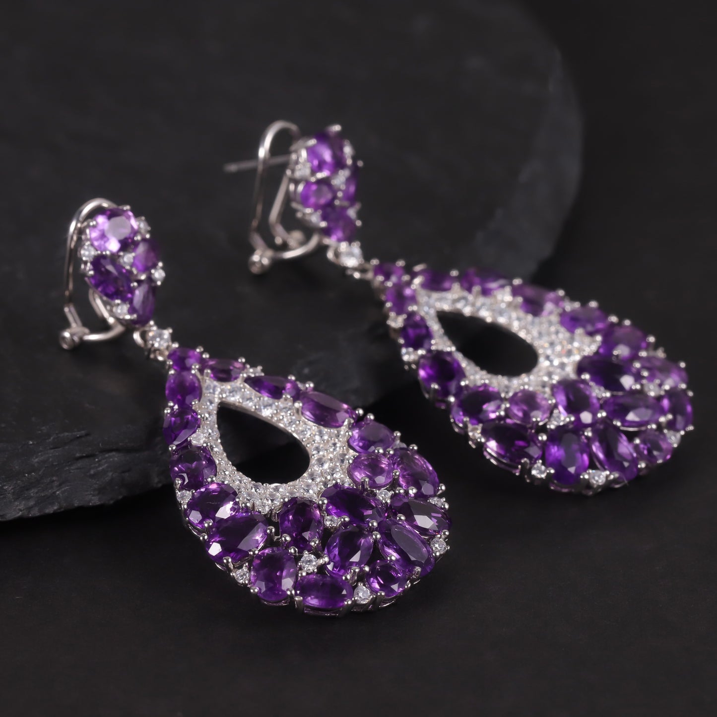 Kemstone Natural Amethyst Dangle Earrings 925 Sterling Silver Jewelry for Women,K24130S