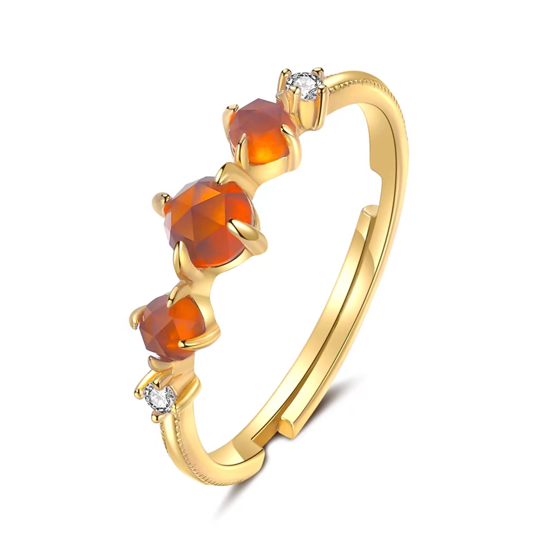 Kemstone "Phantom Sun" Orange Garnet Ring for Women - Adjustable Vintage Design, 925 Sterling Silver with Gold Plating, Open Band